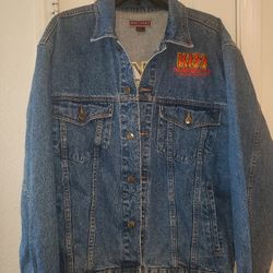 VINTAGE Men's KISS Farewell Tour BLUE DENIM Road Crew JEAN Roadie JACKET L