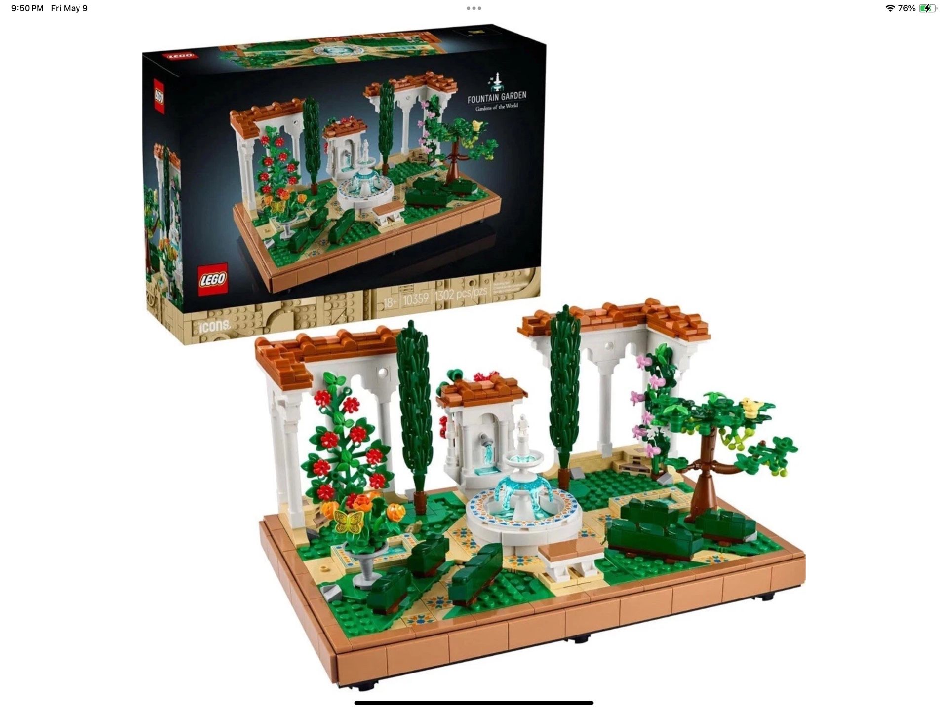 Brand New Lego Fountain Garden With Light Kit