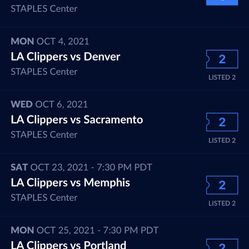 LA clippers Home Games Section 209 Row 2 Seats 8&9