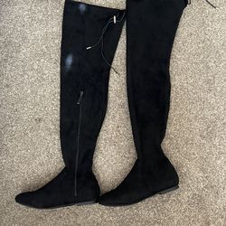 Black Felt Thigh High Boots Size 8