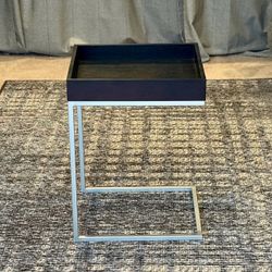 VINTAGE Wood & Metal Sofa End/Side Accent Table With Built-In Tray, Black