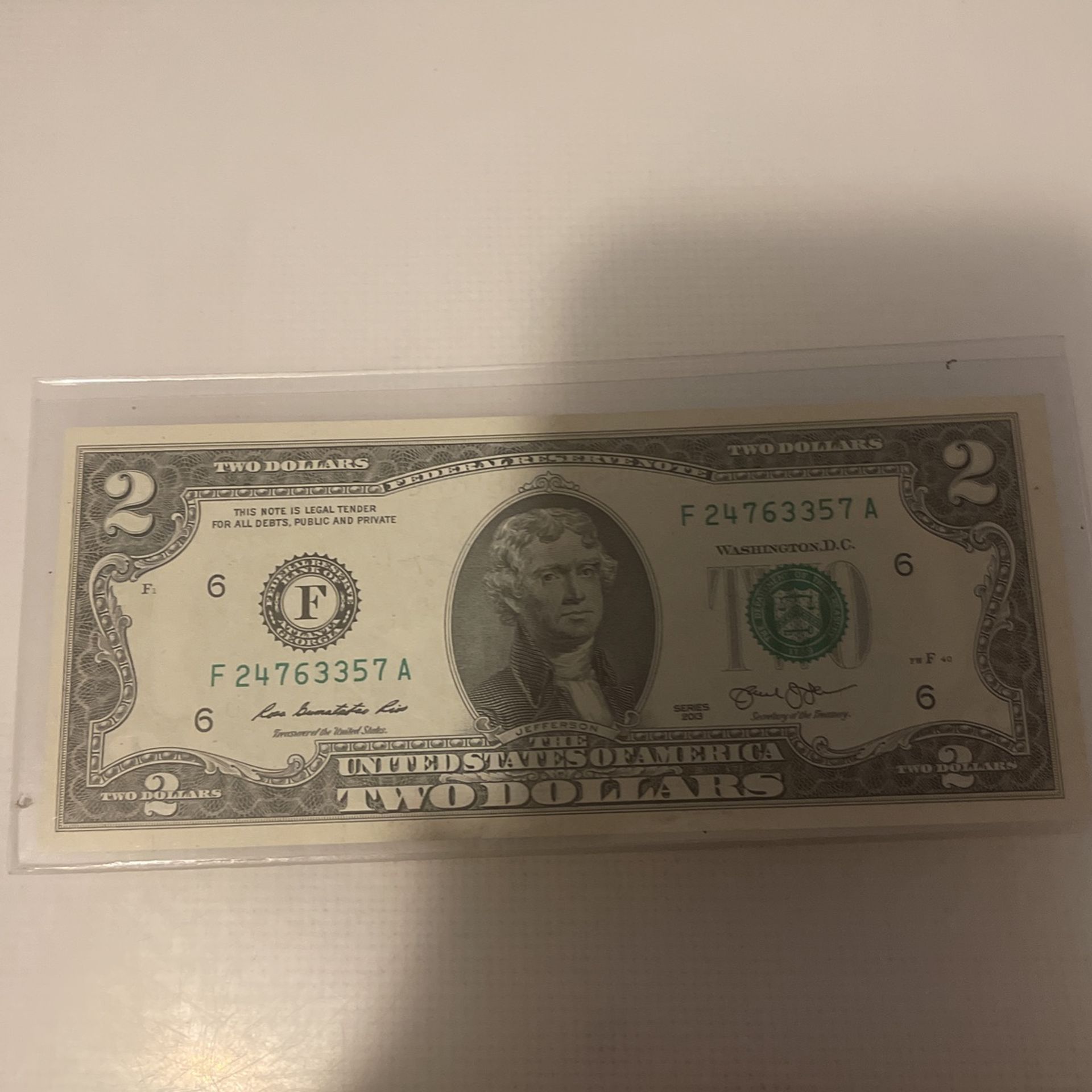 Money Two Dollar Bill Year 3013