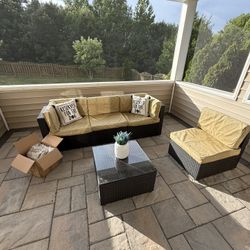 Furniwell 5 Pieces Patio Furniture Sectional Set Outdoor Wicker Rattan Sofa