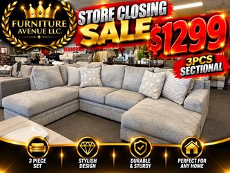 3-Piece Gray Fabric Sectional Sofa