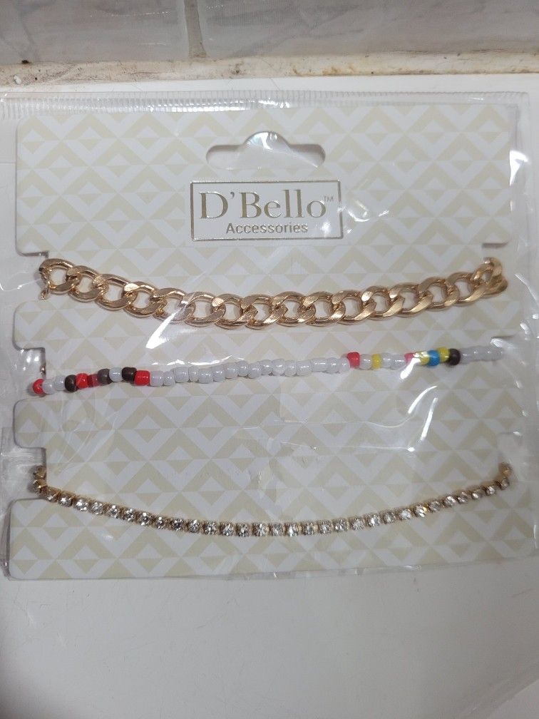 3 gold beaded rhinestone bracelets/ anklets