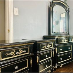 Full bedroom set/moving sale Luxury Baroque Bed Frame, Black and Gold