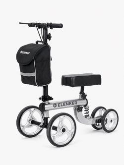ELENKER YF-9001 4-Wheel Knee Walker Scooter Adjustable Height Silver/Black
