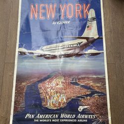 Old Airlines Poster PAN AMERICAN WORLD AIRWAYS / Pam Ann New York Original Poster