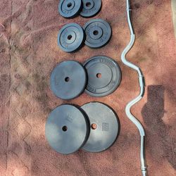 EZ-CURL BAR  WITH 90LBs 1" PLATES 
2-20s.  2-12s.  2-5s 
7111.S WESTERN WALGREENS 
$115.   CASH ONLY AS IS