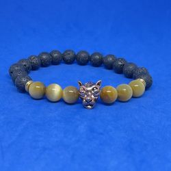 NATURAL Charged Golden Tiger Eye & Lava Rock Bracelet (known For: protection, decision & $ ,release Negativity)