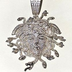 Men’s Big Medusa Head Pendant Fits Upto 20MM Miami Cuban Chains, 14K White Gold 5X Layered, Iced Medusa Necklace, CZ Diamonds Pendant, Very Shiny