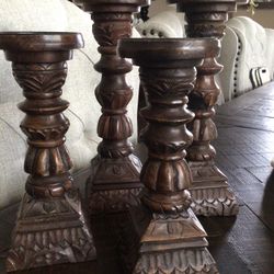 Wood Carved Candleholders