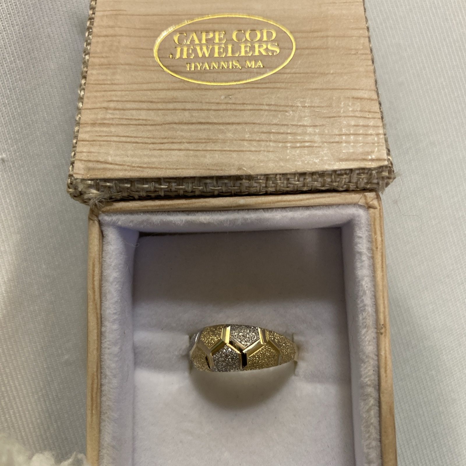 14 Kt Yellow And White Gold Textured Band Size 8.5-9