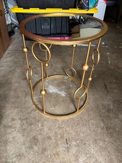 Gold Metal Round Glass Top Side Table