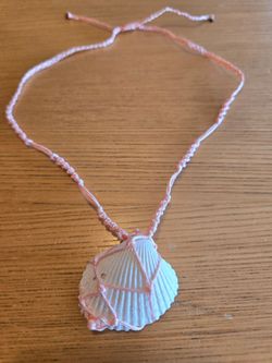 Handmade Macrame Seashell Necklace - Pink Cord