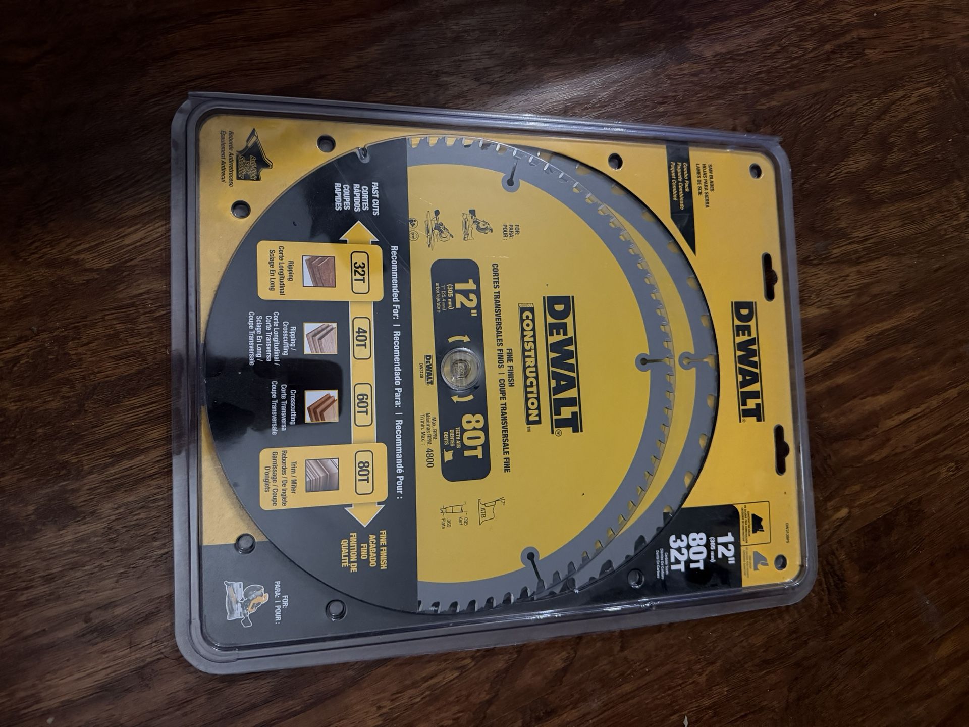 DEWALT 12-Inch Miter Saw Blade, Crosscutting, Tungsten Carbide, 80-Tooth and 32-Tooth, 2-Pack (DW3128P5, DW3123), yellow