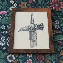 Framed Medieval War Hammer Weapon Illustration Parchment Print 8.5" x 11"