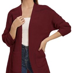 Women's Batwing Sleeve Hollow Out Open Front Knit Long Oversized Cardigans 