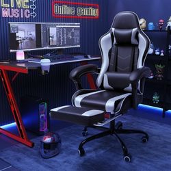 New High Back Massage Gaming Chair with Footrest PU Leather Racing Computer Chair with Lumbar Support Ergonomic Office Chairs,   New in box T OCRC23-0