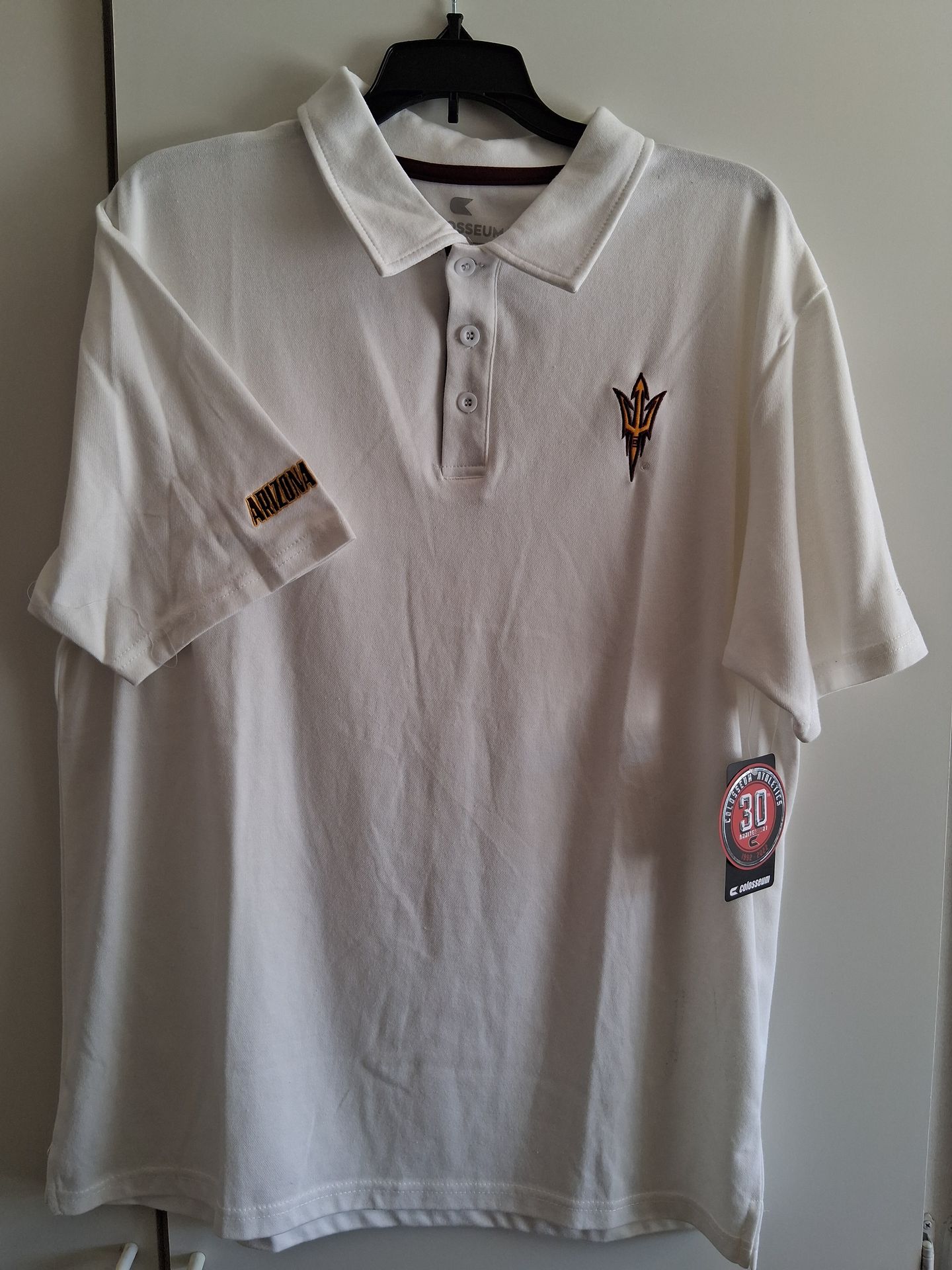 NEW ASU AZ STATE SUN DEVIL LARGE WHITE COLOSSEUM COLLARED POLO SHIRT