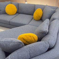 Sectional Couch Blue Fabric – Modern L Shape - Free Delivery 