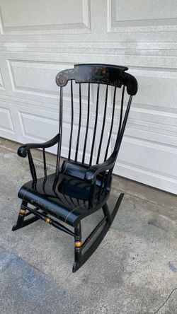 Vintage 1980’s  Nichols and Stone Stenciled Hitchcock Black & Gold Rocker/Rocking Chair