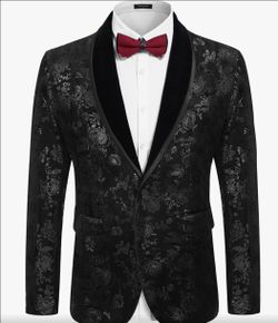 New 3X Mens Black Velvet Blazer Floral Tuxedo Jacket Regular Fit  Dinner Jacket