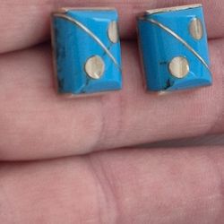Vtg.Unique Mexico Sterling Silver Turquoise Earrings