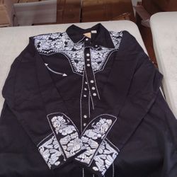 Scully White Floral Tooled Embroidered Snap Front Shirt P634 BLW **, Black, Large-BRWH-B07BH8B9QB
