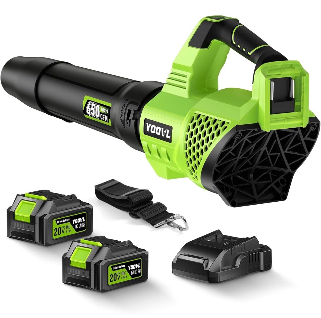YOOVL Leaf Blower Cordless, 650CFM Electric Leaf Blowers with 2 x 5.2Ah Batteries and Charger