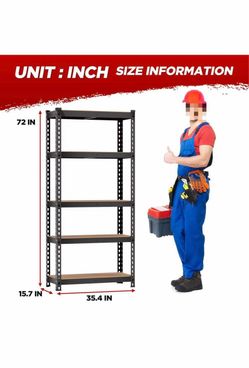 #E 5-Tier Heavy Duty Garage Storage Shelving, Adjustable Metal Shelves with MDF Boards, 35.4”W × 15.7”D × 72”H, Black — $25