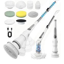 Cordless Electric Spin Scrubber, 4 Angles with 8 Replaceable Brush Heads, Adjustable Handle 3 Speeds with LED Display-90Mins Runtime, IPX7 Waterproof 