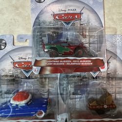 Disney Pixar Christmas Cars - Lightning McQueen, Doc Hudson, & Snowmobile