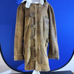 Men's Heavy Leather Fur Collared Distressed Leather Bane  Jacket (Size 3XL)