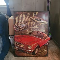 Vintage Car Art with Red and Brown Tones