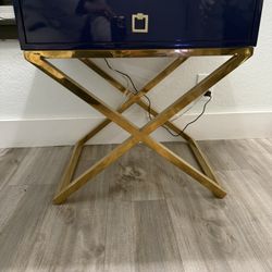 Navy Blue Gold Nightstand Side Table