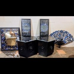 Textured End Tables With Decor 