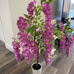 Pretty Artificial Plant With Flowers  With White Pot! Brand New