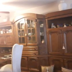 Oak Wood 3 Pcs Wall Unit Made In Germany,  Build-in- Bar Many Shelfs  2 Large Draws, 6 Chest Draws