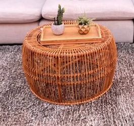 Baxton studio rattan boho coffee table