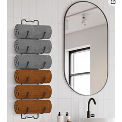Towel  Rack Wall Mounted Metal Wine Rack Washcloths Bathrobe Storage Shelf Organizer Hand Towels Holder for Bathroom Cloakroom - Black
