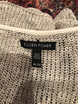 Eileen Fisher xl tunic v-neck sweater leather trim