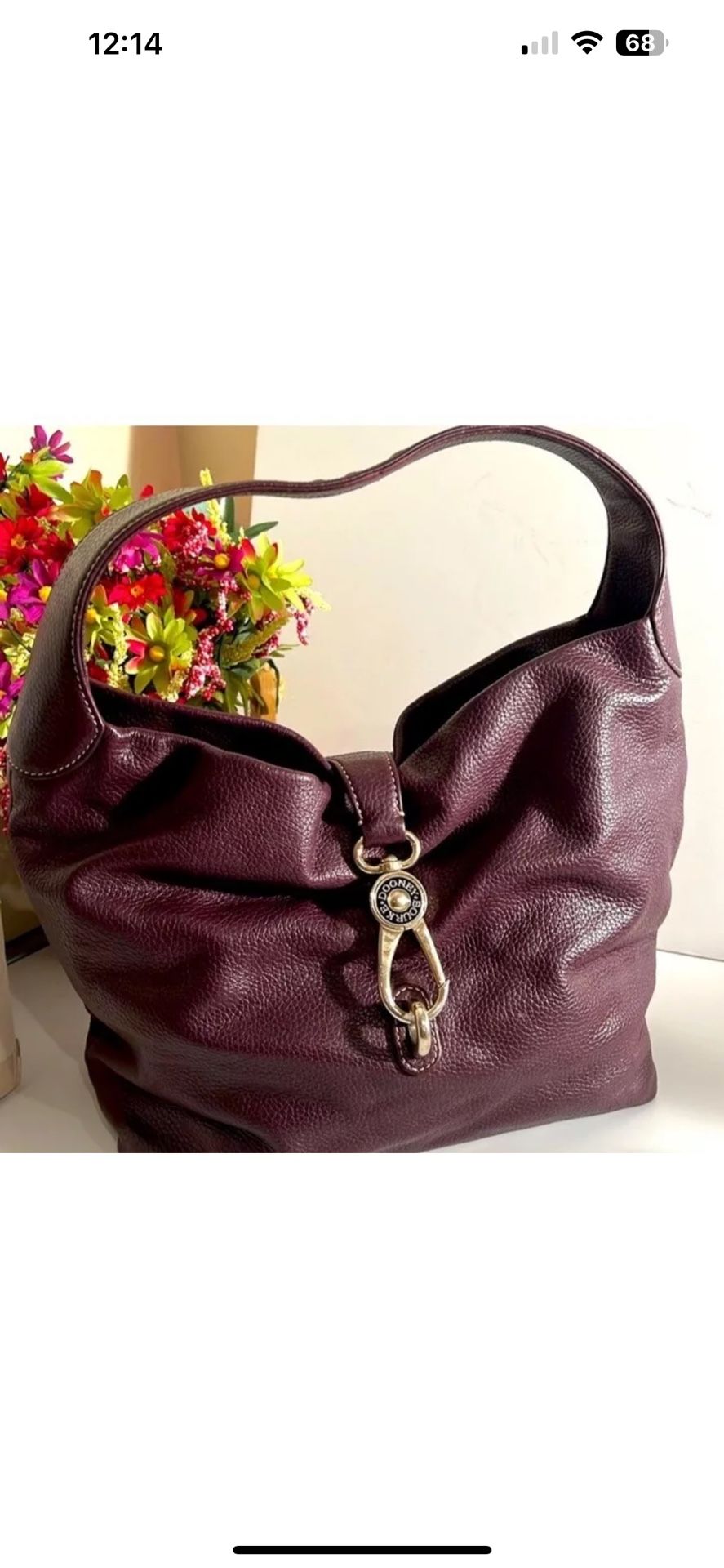 Dooney & Bourke Leather Eggplant Color Logo Lock Hobo Pebble Grain Handbag