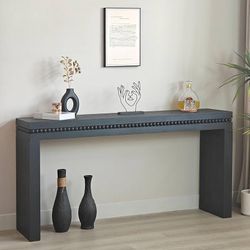 NEW Navy Blue  64.17 in. Rectangle Convenience Concepts Wood Console Table with Real Wood Beads