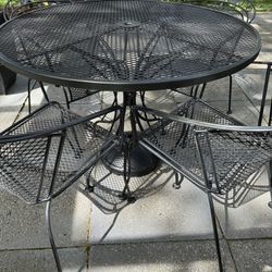 Wrought Iron Patio Set Black Round Table 4 Chairs
