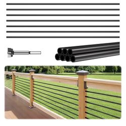 7 Pack 10 FT x 5/8 inch Aluminum Stair Balusters Round Horizontal Bar Baluster Matte Black Hollow Stair Spindles for Indoor Outdoor Deck Railing