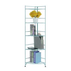 5 Tier Folding Metal Corner Shelf, Seafoam Shelves Plant Stand