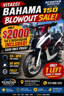 🔥 BLOWOUT SPECIAL! LAST ONE AVAILABLE! 🔥 VITACCI BAHAMA 150 GAS SCOOTER