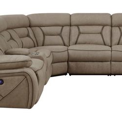 New Sectional Sofa With Three Power Recliners In Faux  Suede