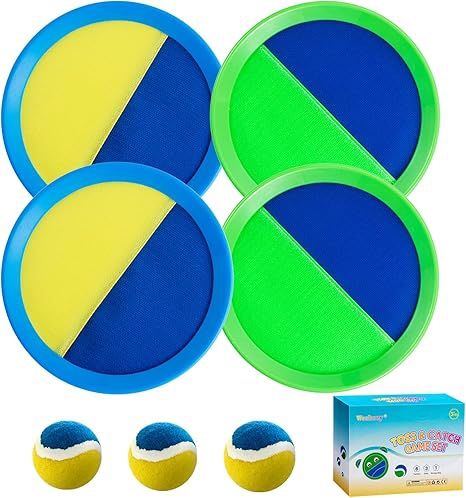 BRAND NEW Kids Toy Toss and Catch Ball Set with 4 Paddles 3 Balls